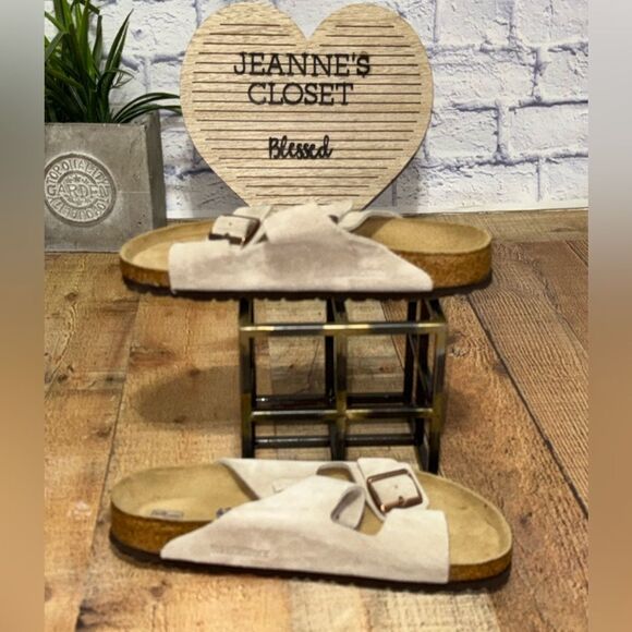 Birkenstock Arizona Soft Footbed Taupe Suede Leather Casual Unisex's Sandals - Picture 4 of 10